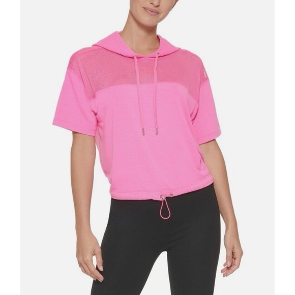 DKNY Women's Mesh Blocked Short Sleeve Hoodie - Sporty Casual Top For Layering - View #8